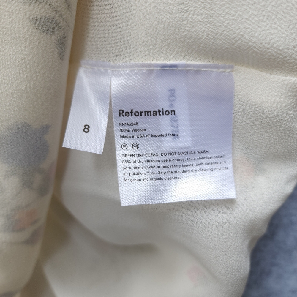 Reformation Alison Floral Cream Mini Dress with Button Detail - Picture 6 of 10